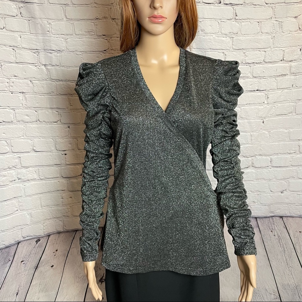 NWT New $148 Walter Baker Marwin Top Size L Black Silver - Picture 3 of 14